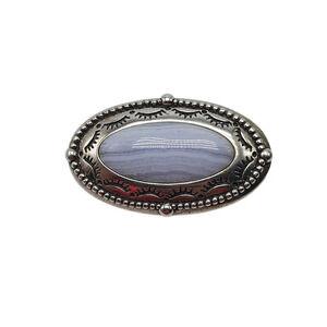 Vintage CAROLYN POLLACK RELIOS Sterling Silver Blue Lace Agate Brooch Pin